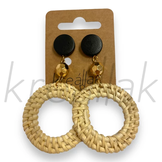 Fülbevaló - Fa-szalma karika fülbevaló
