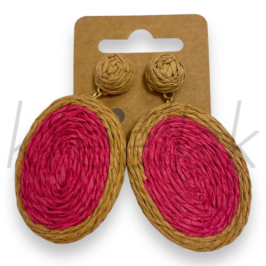 Fülbevaló - Ovális szalma  fülbevaló pink