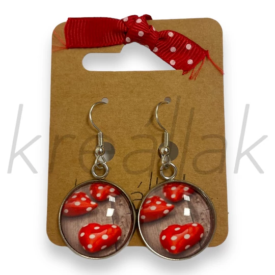 Fülbevaló - Üveglencsés szíves fülbevaló