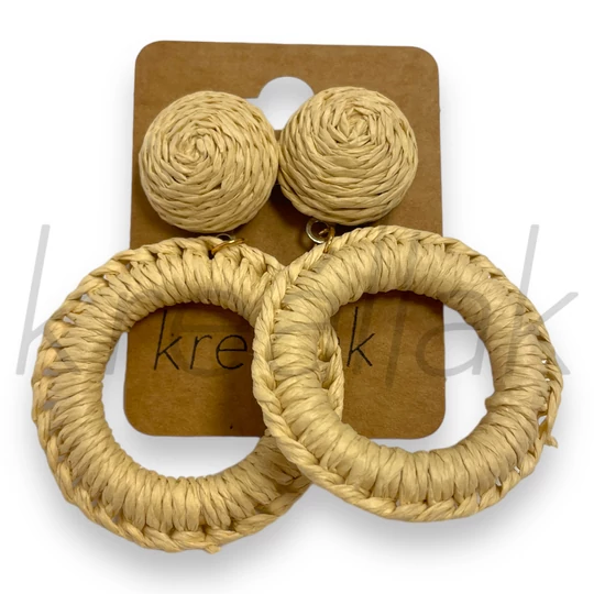 Fülbevaló - Fa ,szalma fülbevaló bézs