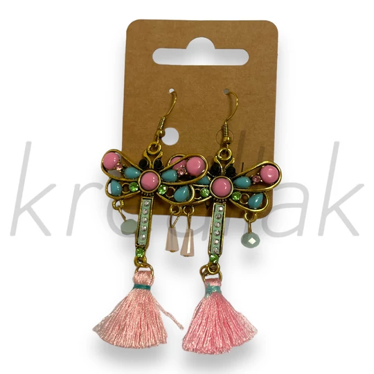 Fülbevaló - Rózsaszín szitakötős fülbevaló