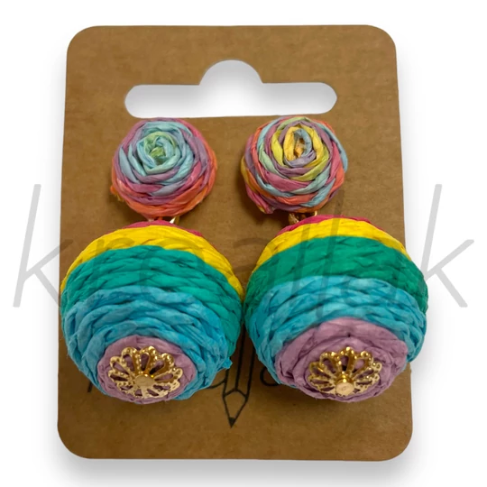 Fülbevaló - Színes gömb szalma fülbevaló