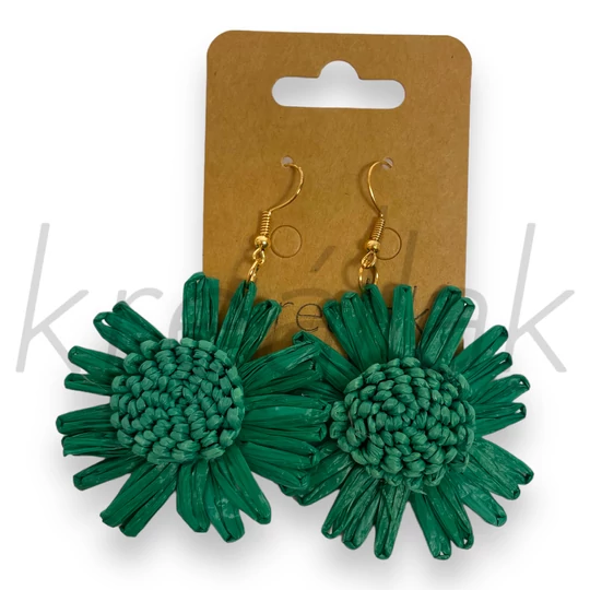 Fülbevaló - Virág szalma fülbevaló zöld