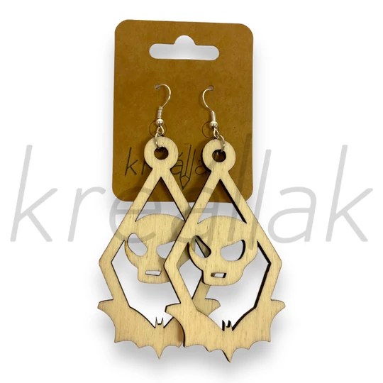 Fülbevaló - Koponyás,denevéres fa fülbevaló