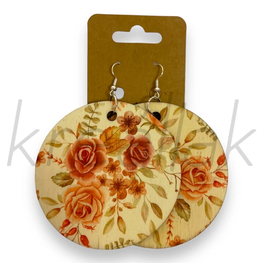 Fülbevaló - Rózsa mintás fa fülbevaló