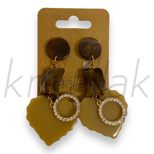 Fülbevaló - Barna szíves plasztik füólbevaló