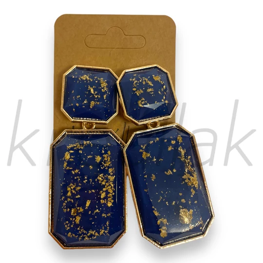 Fülbevaló - Arany nyomatos,nagy lapos fülbevaló kék