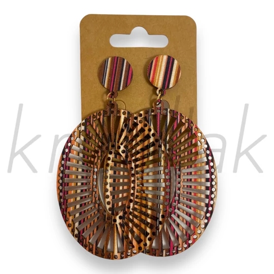 Fülbevaló - Nyomott mintás fa fülbevaló