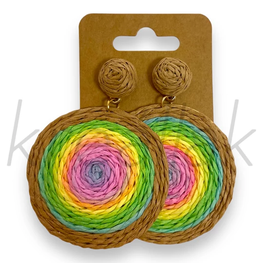 Fülbevaló - Körlapos szivárványos szalma fülbevaló
