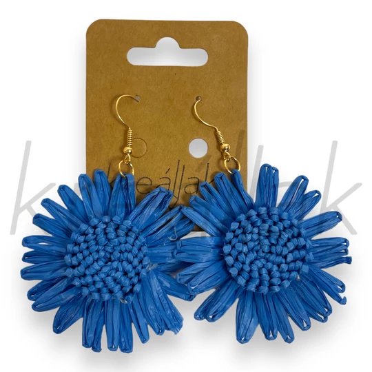 Fülbevaló - Virágos szalma fülbevaló kék