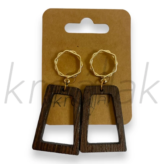 Fülbevaló - Geometrikus fa fülbevaló barna