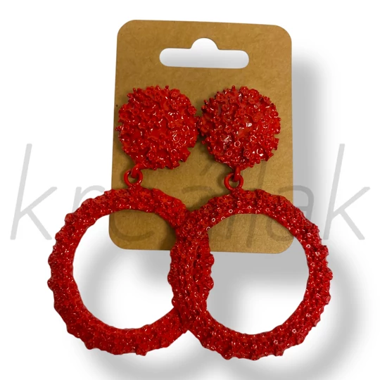 Piros nagy kerek fém fülbevaló