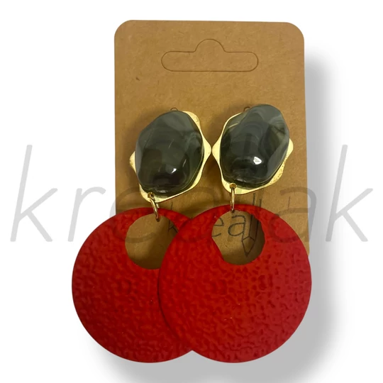 Piros kör,köves fülbevaló