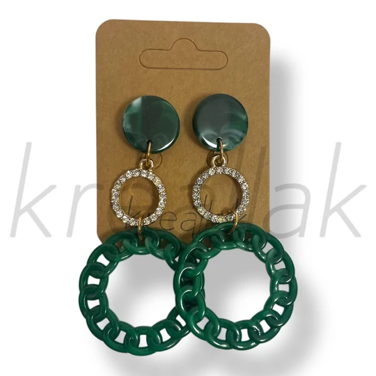 Zöld plasztik strasszos fülbevaló