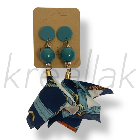 Kobaltkék textil kendős fülbevaló