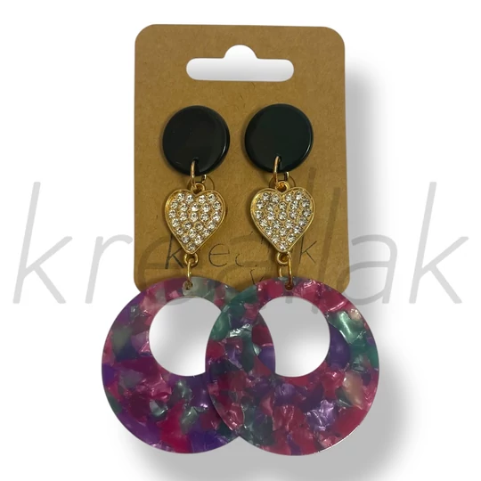 Lila mintás szív fülbevaló