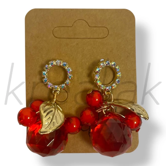 Piros leveles fülbevaló