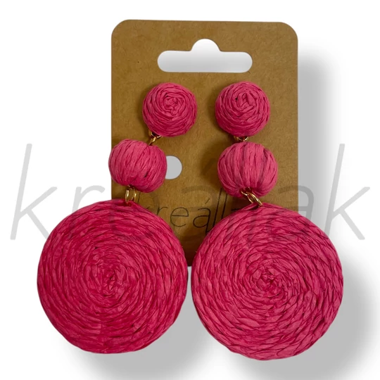Pink rattan szalma fülbevaló