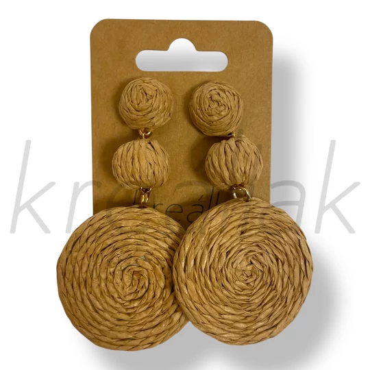 Bézs rattan szalma fülbevaló