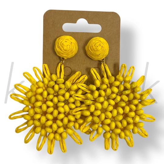 Citromsárga virág szalma fülbevaló