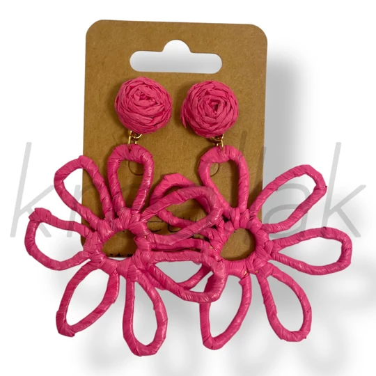 Pink szirom szalma fülbevaló