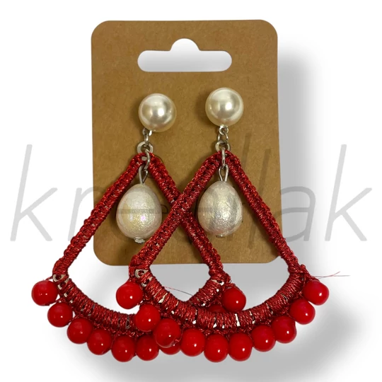 Piros legyező gyöngy fülbevaló