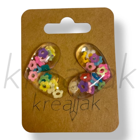 Színes virágos szív fülbevaló