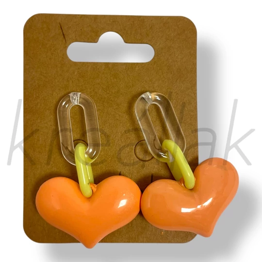 Narancs szív plasztik fülbevaló