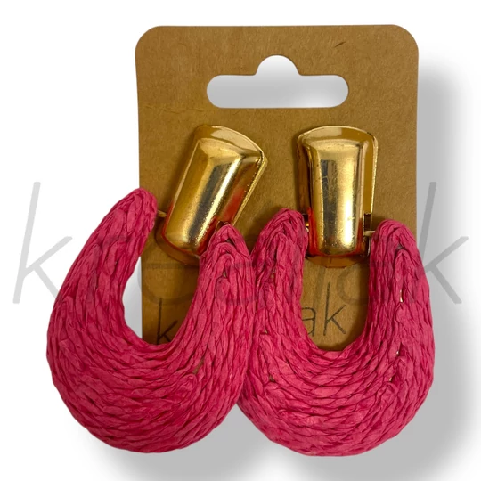 Pink csepp szalma fülbevaló