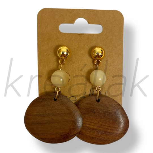 Barna gyöngyös fa fülbevaló