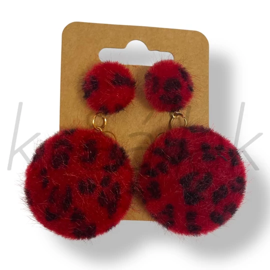 Bordó állat mintás szőr fülbevaló