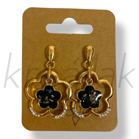 Fekete virágos fülbevaló