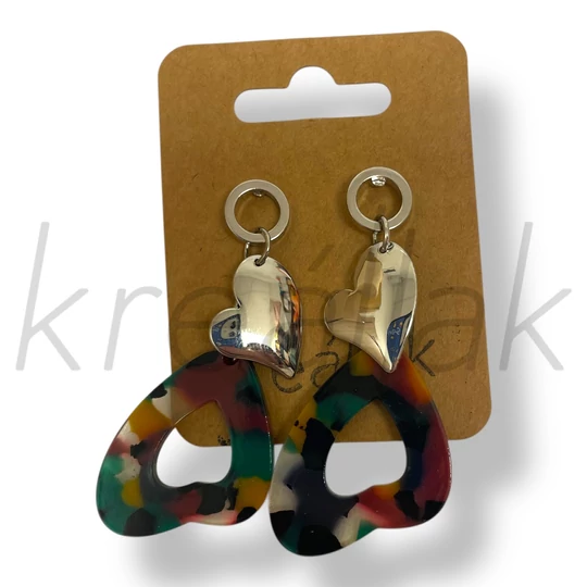 Zöld mintás szív fülbevaló