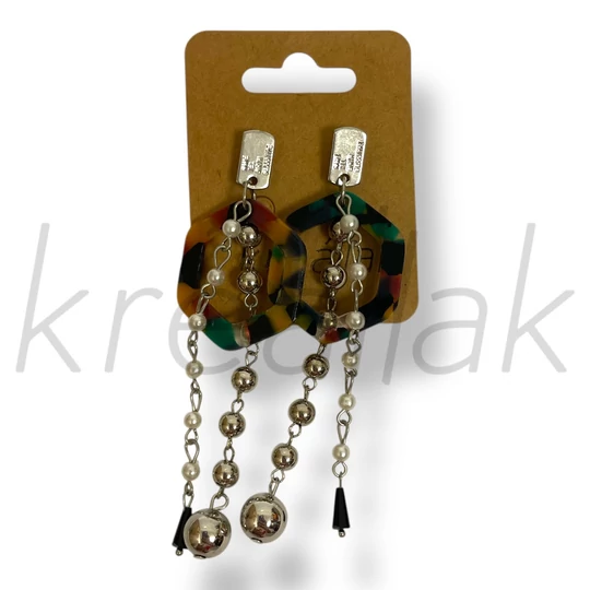 Zöld láncos gyöngyös fülbevaló