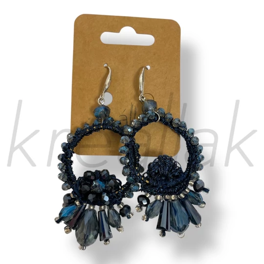 Kék gyöngyös horgolt fülbevaló