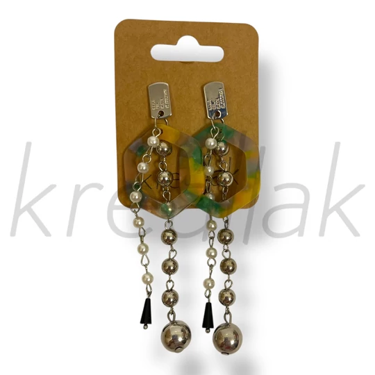 Kékes láncos gyöngyös fülbevaló