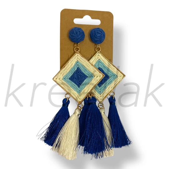 Királykék rombusz bojt fülbevaló