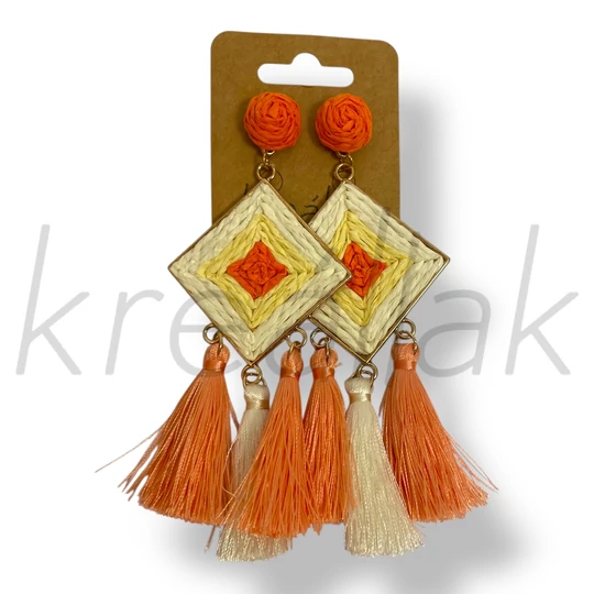 Narancs rombusz bojt fülbevaló