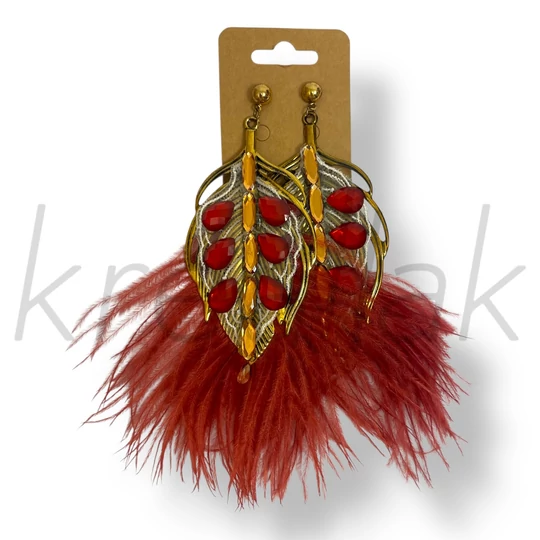 Bordó tollas köves fülbevaló