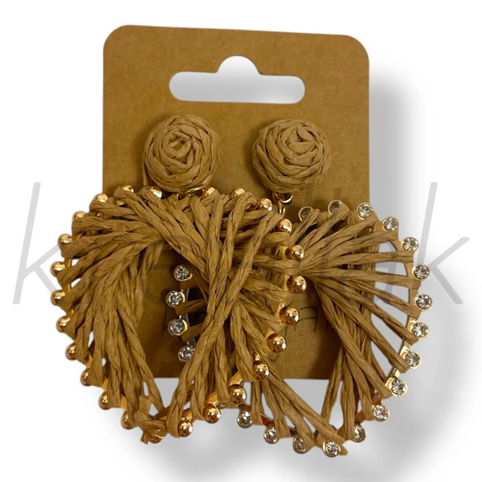 Bézs szív szalma fülbevaló