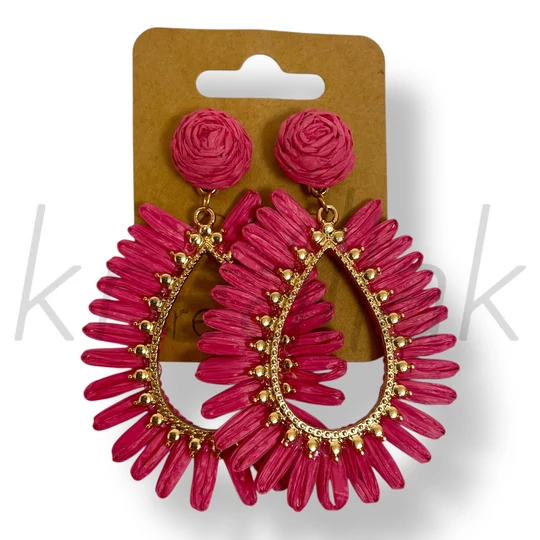 Pink csepp szalma fülbevaló