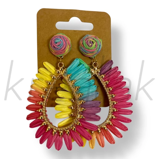 Szivárvány csepp szalma fülbevaló