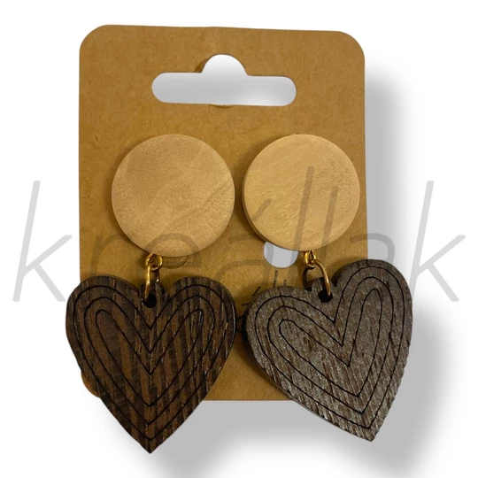 Barna fa szív fülbevaló