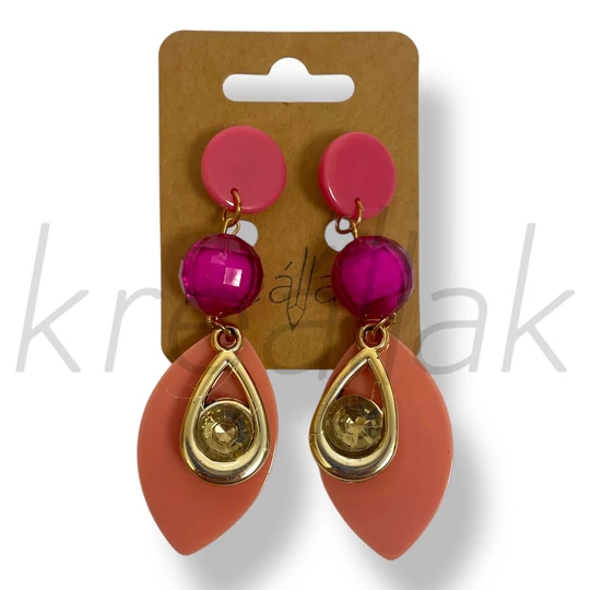 Pink gyöngyös levél fülbevaló