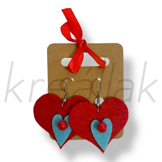 Kék szív filc fülbevaló