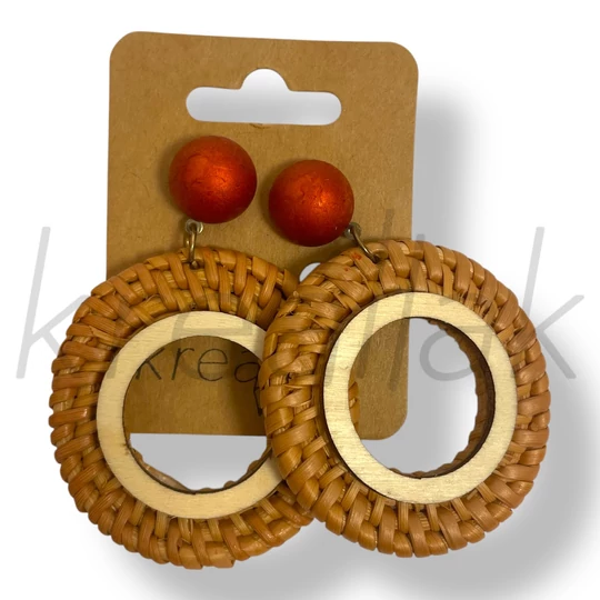 Narancs gyöngyös fa fülbevaló