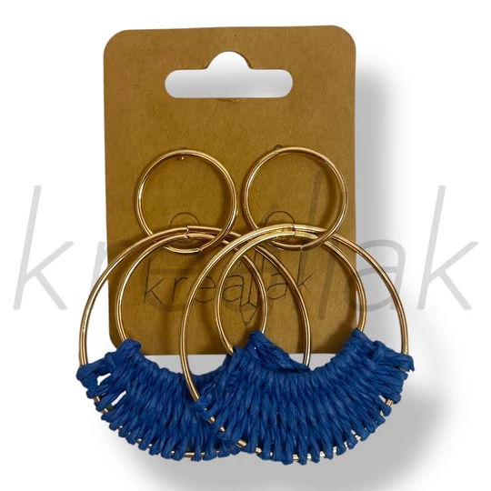 Királykék szalma karika fülbevaló