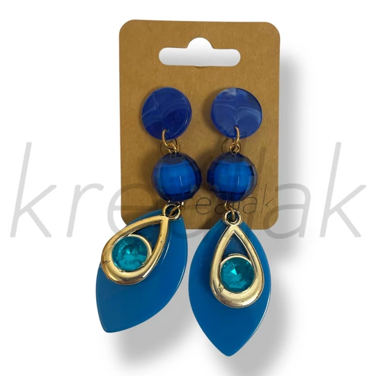 Kék gyöngyös leveles fülbevaló