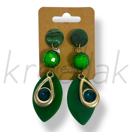 Zöld gyöngyös leveles fülbevaló