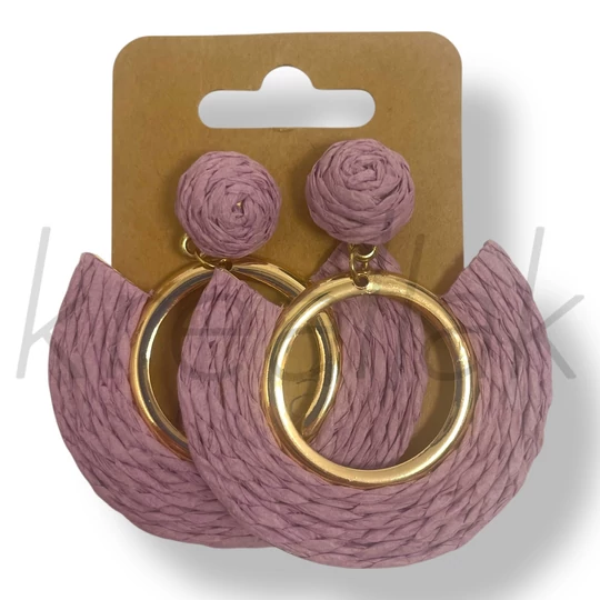 Lila szalma karika fülbevaló